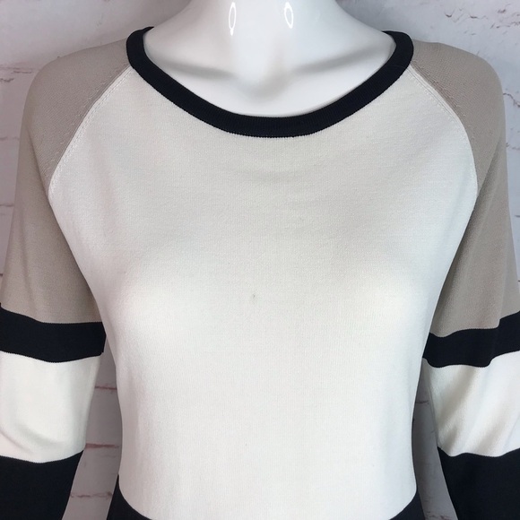 CALVIN KLEIN M Petite Colorblock Knit Long Sleeve Dress Black Taupe Cream MP - Picture 11 of 16